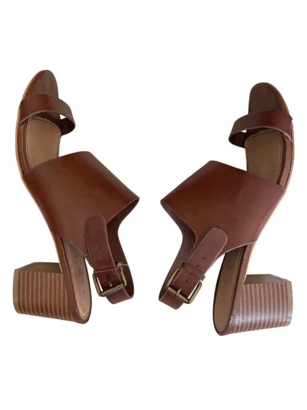 LOFT Brown Faux Leather Block Heel Sandals With Adjustable Strap Womens 8.5 - Picture 6 of 11